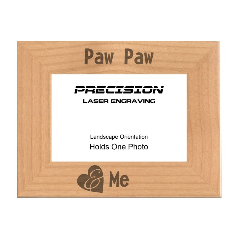 Grandpa Picture Frame Paw Paw and Me Heart Engraved Natural Wood Picture Frame (WF-194) Fathers Day